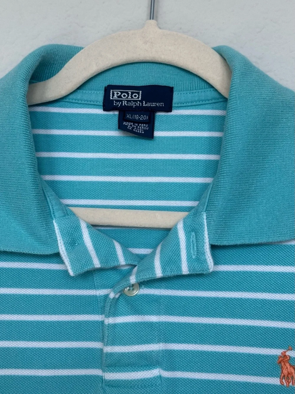 Vintage Y2K Polo Ralph Lauren Striped Polo Shirt - Aqua/Turquoise